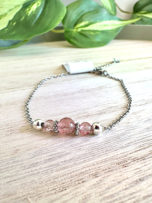 Zartes Armband "Fee" | Erdbeerquarz | Edelstahl | Silber oder Gold | AV034