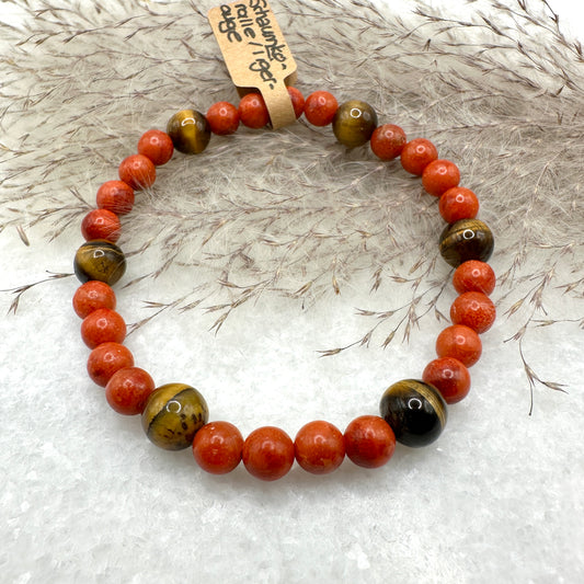 Kristallarmband Koralle und Tigerauge (AE071)