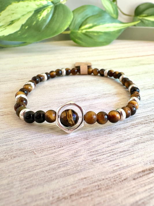 Elastisches Armband | Tigerauge | Edelstahl | Silber | AE121