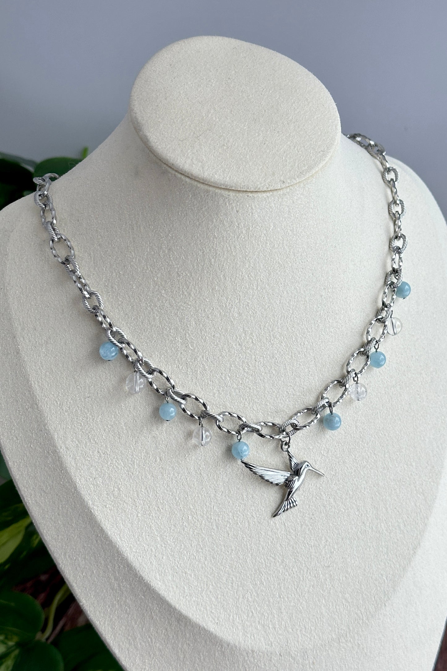 Kette Eisvogel | Aquamarin & Bergkristall | Silber | Edelstahl | KA008