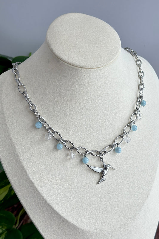 Kette Eisvogel | Aquamarin & Bergkristall | Silber | Edelstahl | KA008