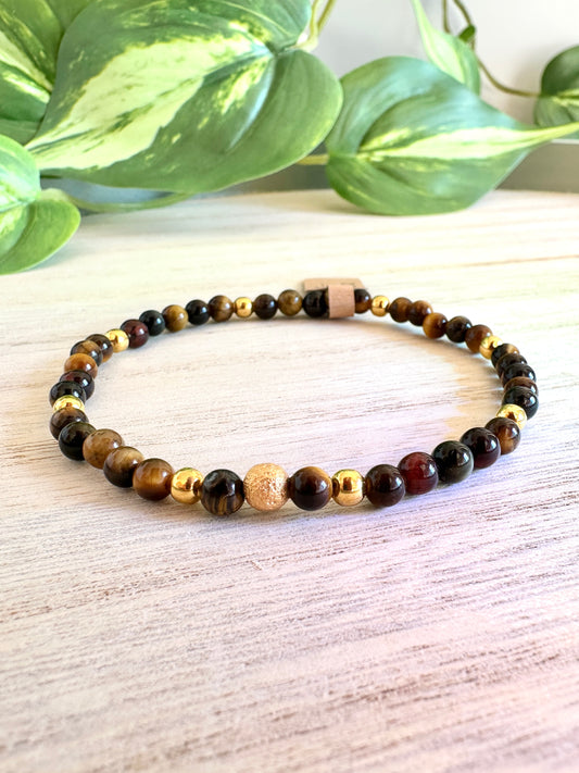 Elastisches Armband | Tigerauge | Edelstahl | Gold | AE122